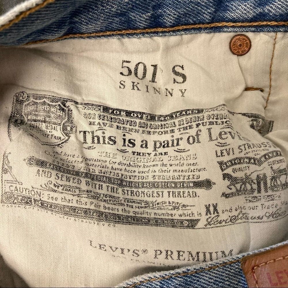 LEVI'S 501 High Rise Skinny Leg Button Fly Distressed Jeans Size 24 - Picture 16 of 16